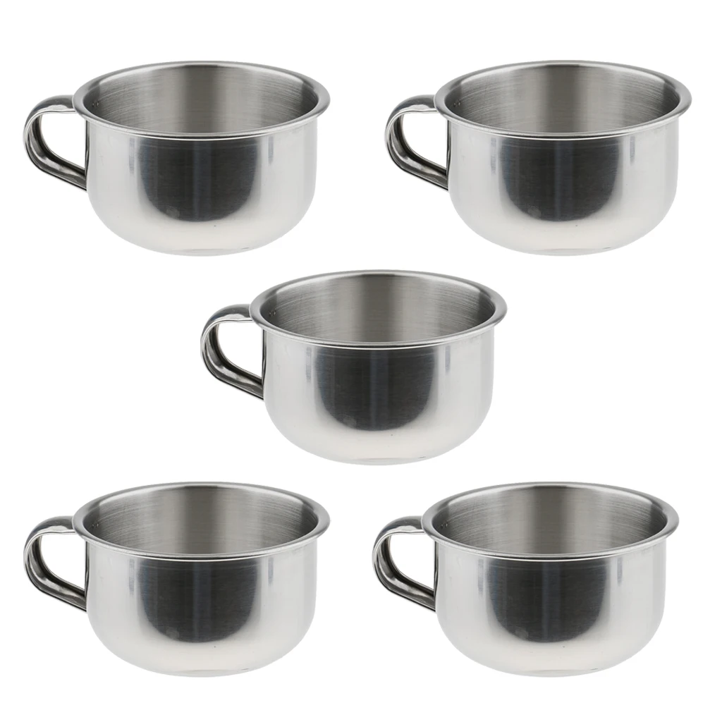 Bulk Lot of 5 Pieces Mens Beard Shaving Bowl Mugs Cup( Made of Stainless Steel), Rust-proof & Durable