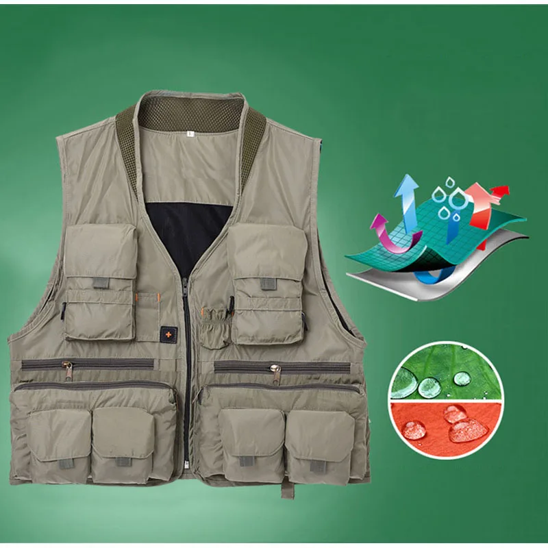 Men's Fishing Vest Photography Work Multi-pockets Hiking Vests Outdoor Waterproof Tactical Military Journalist's Vest Jacket