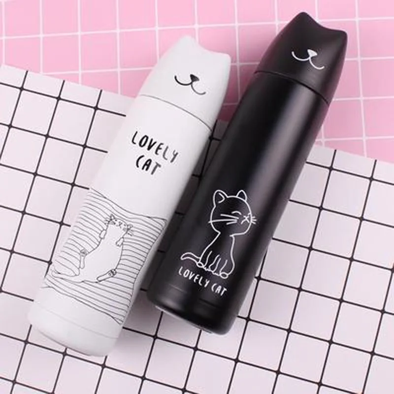 

Cute Thermos Cat Vacuum Thermal Mug Flasks Thermos 500ml Student Lovers Thermos Stainless Steel Coffee Bottle Drink Travel Gift