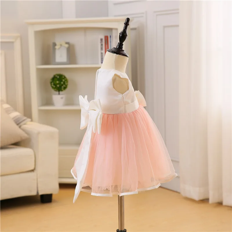 Платья для маленьких девочек на день рождения праздничная одежда розового цвета с бантом для 1 года Vestido, г., одежда для маленьких девочек от 0 до 24 месяцев, RBF174022