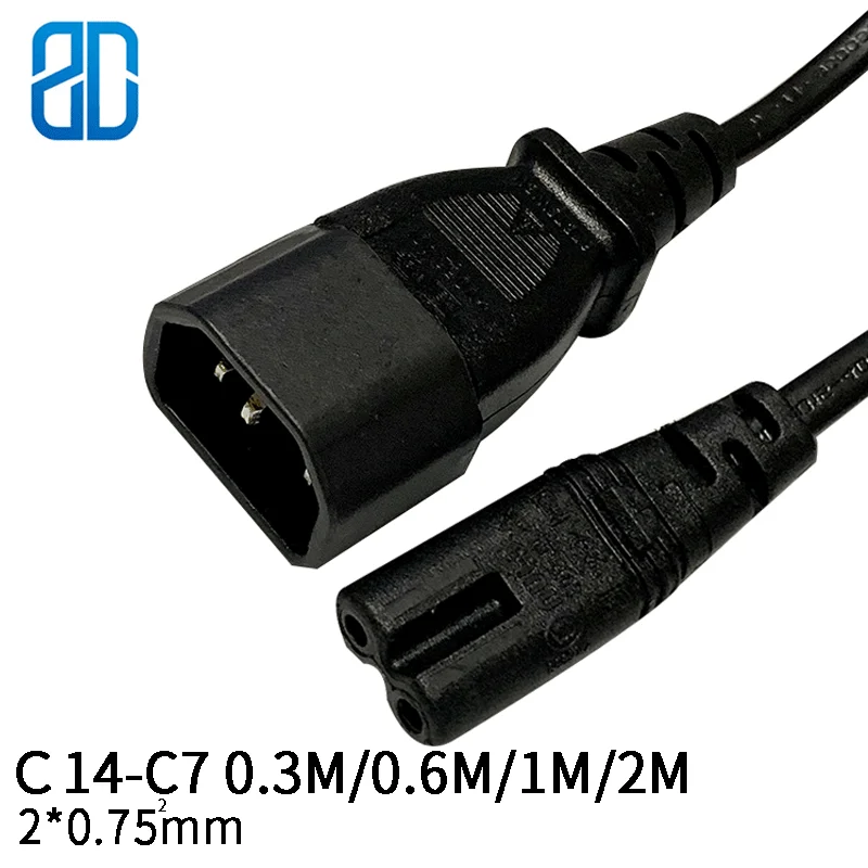 

0.6M 2*0.75 mm Square C14-C7 IEC C14 Male to C7 Female Cord AC Power Extension Cable Cord Wire Adapter For PDU Chassis