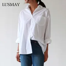 White Shirt Blouse Buttons Collar Women Tops Long-Sleeve Loose Plus-Size New-Fashion