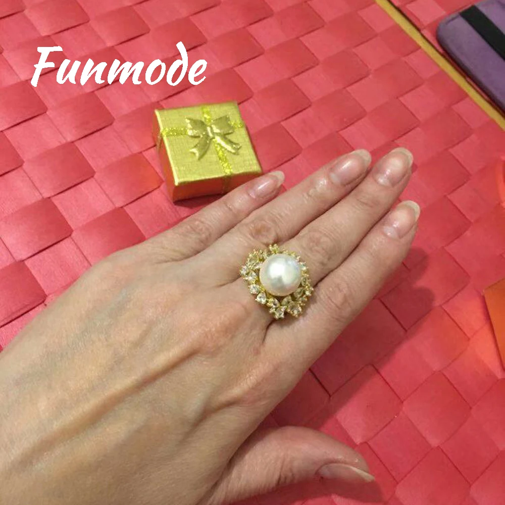 

Funmode Fashion New Trendy Women Finger Big Pearl Ring Real White/Gold Color Crystal Rings for Women Wedding Party Gifts F013R