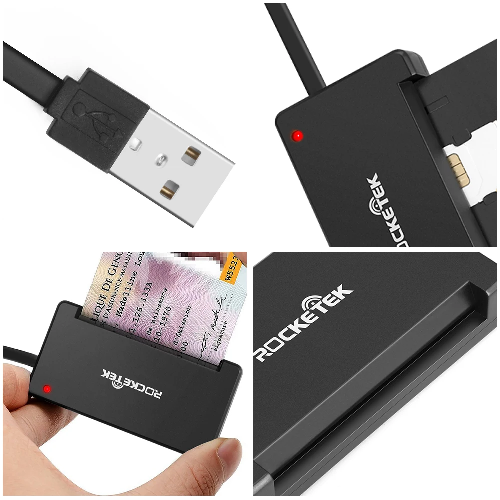 Rocketek USB 2.0 Smart Card Reader CAC ID,Bank card,sim card cloner connector cardreader adapter computer pc laptop accessories