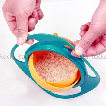 3 Color Baby Non No Spill Feeding Toddler Kids Gyro 360 Rotating Bowl