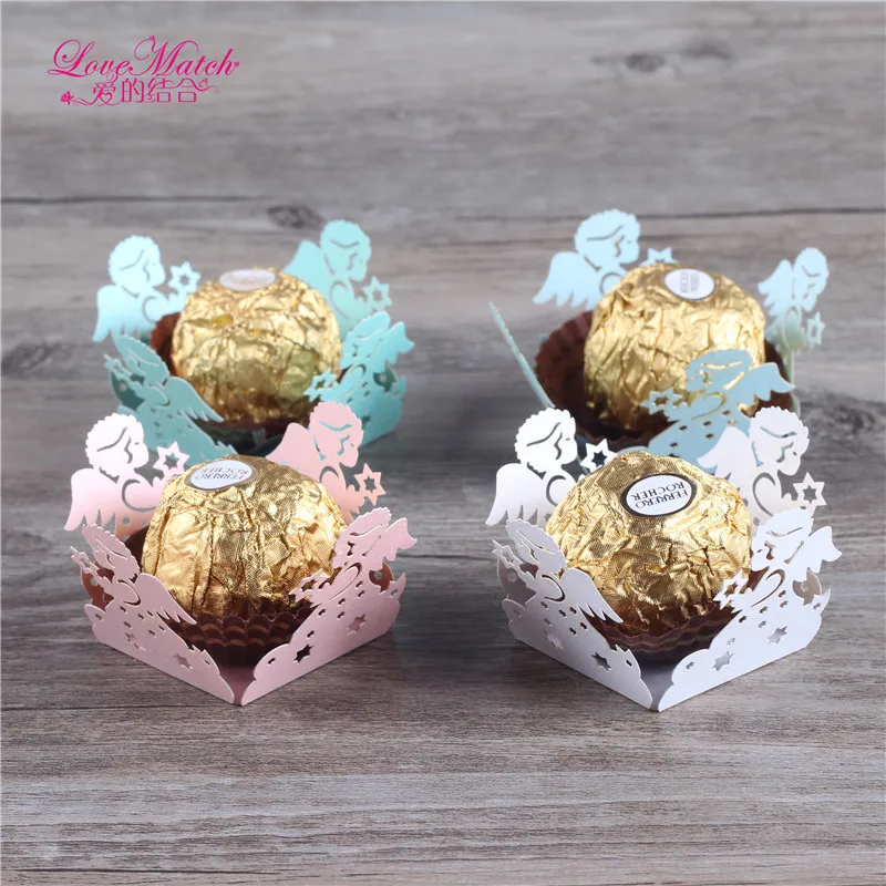 

50 Pcs Laser Cut Wedding Candy Bar Angel Wedding Favors And Gifts Pearl Paper Chocolate Bar Party Decoration Baby Shower