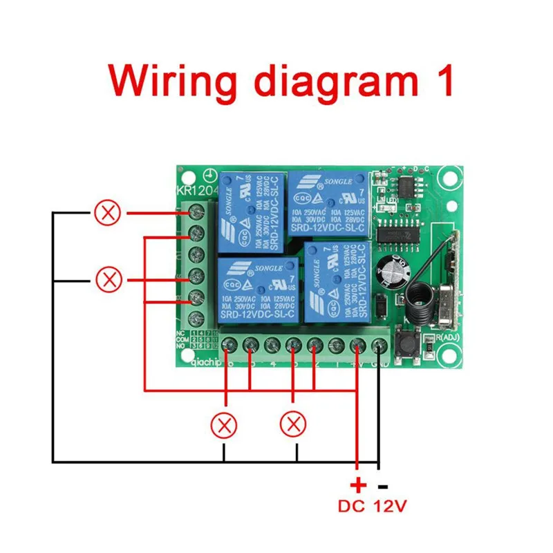 433MHz DC 12V 4CH Wireless RF Remote Control Switch Security System Garage Doors, Gate Electronic Lock Key 4 Buttons Transmitter