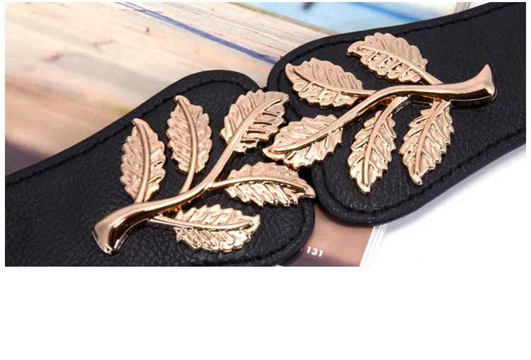Золотые листья пряжки Золотой эластичный пояс печать корейская мода декоративный пояс для женщин Женский ремень широкий пояс