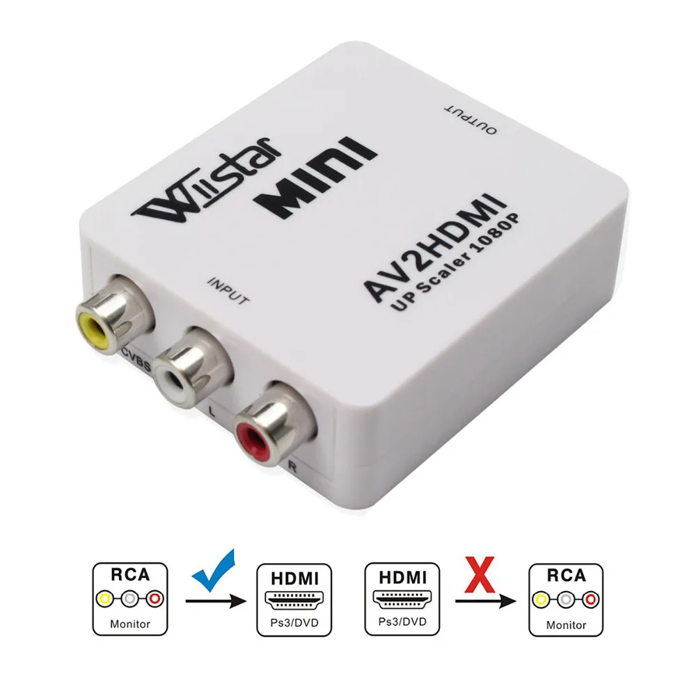 Wiistar мини 1080 P AV RCA к преобразователь видеосигнала HDMI коробка AV2HDMI RCA AV HDMI cvbs к HDMI адаптер для HD ТВ PS3 ПК DVD Xbox