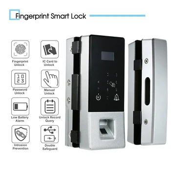 

Smart Glass Door Lock Security Biometric Fingerprint Door Lock Glass Door Password IC Cards Remote Control Touch Panel No Drill
