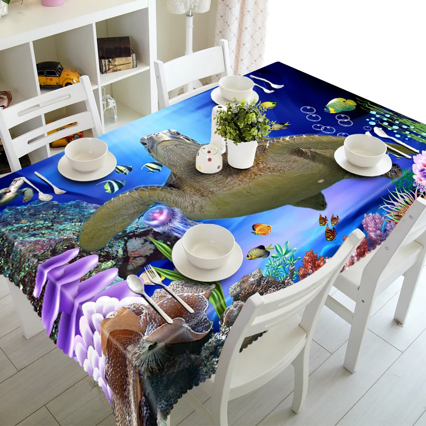 

Big turtle on blue sea bottom 3d Tablecloth Stereo Tablecloth Tapestry