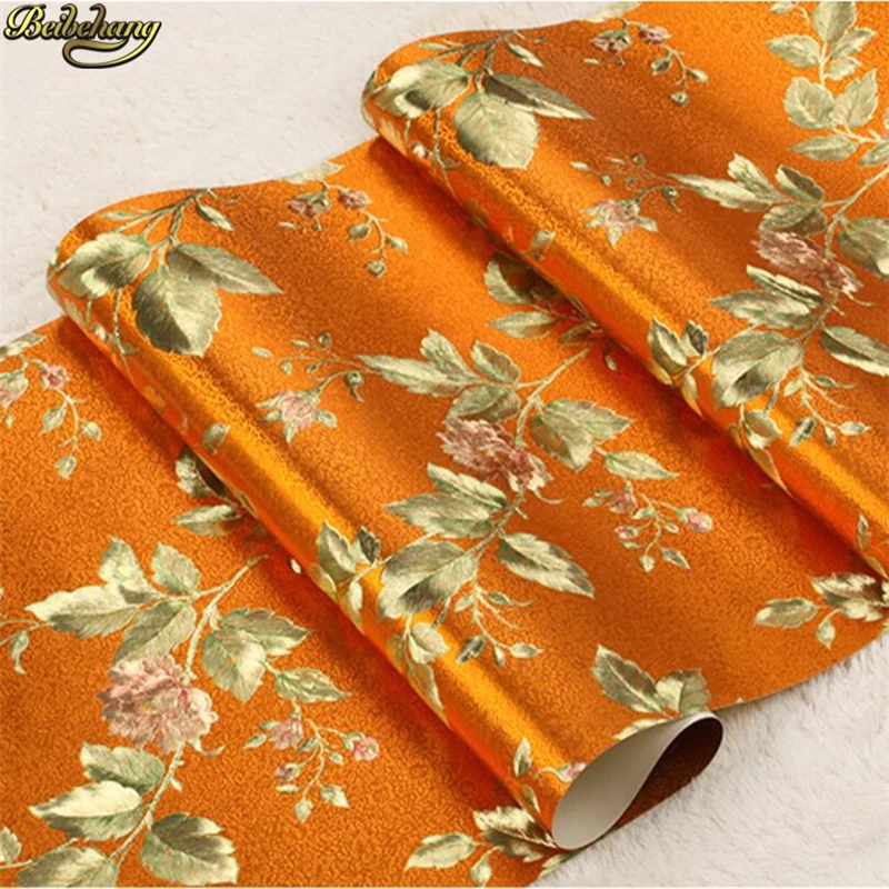 beibehang Waterproof Gold Foil American Pastoral Flower Wallpaper Golden Silver Bedroom Living Room TV Background Wall