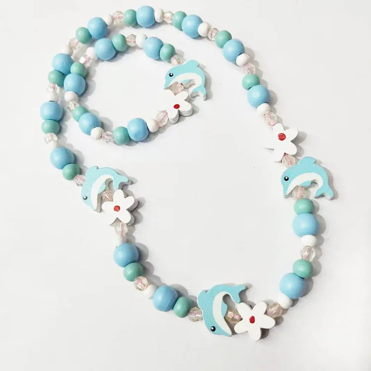 Charming Cartoon Animal and Flower Jewelry Set for Kids - Adorable Sweater Necklace and Bracelet Gift