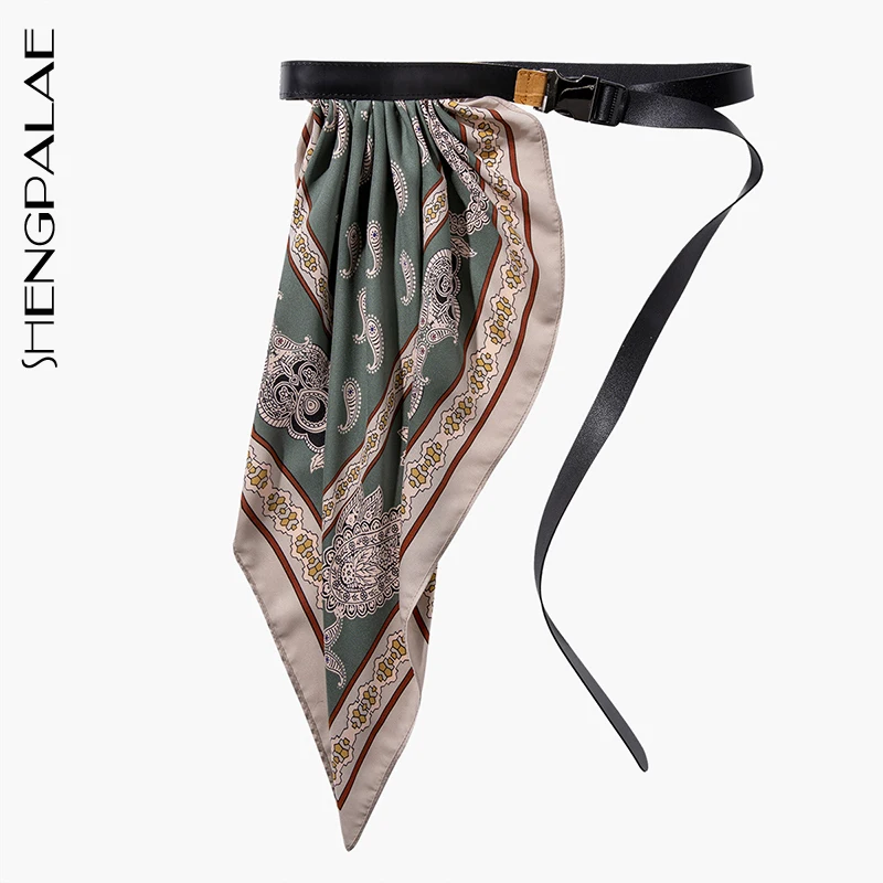 

SHENGPALAE 2019 New Spring Summer Pattern Printed Irregular Buckle Split Joint Personality Belt Women Fashion All-match JT848