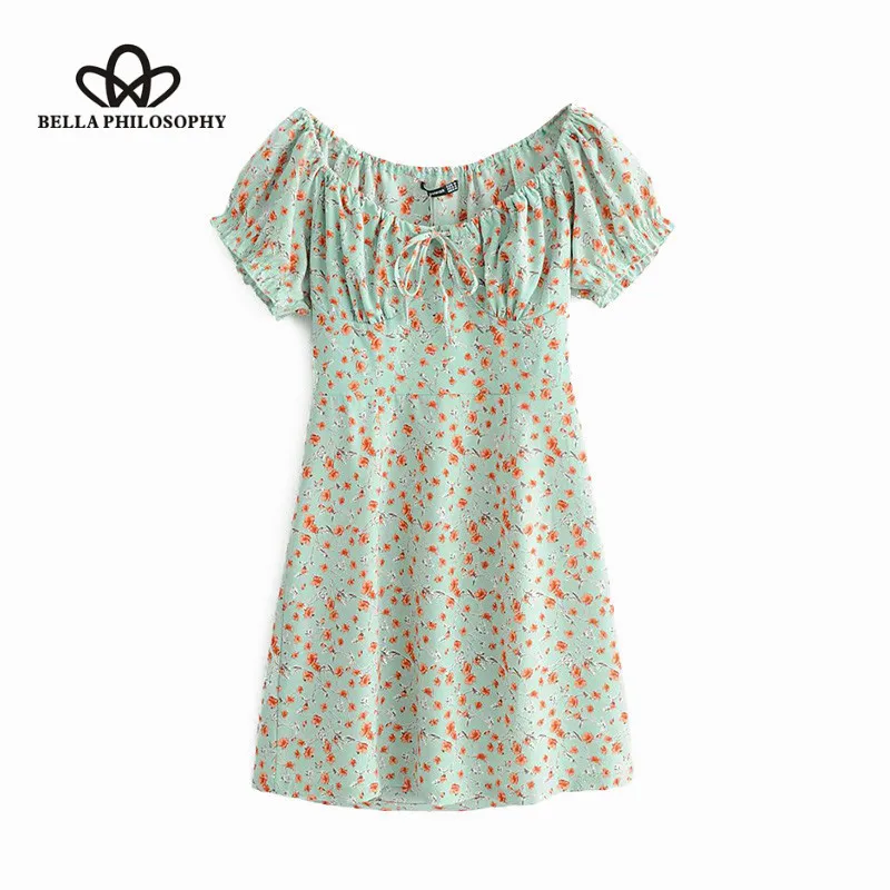 Wonder Vintage Sexy Off Shoulder Mini Dress 2019 Fashion Bow Tie Sleeves Pleated Streetwear Ladies Dresses Casual Vestidos Mujer
