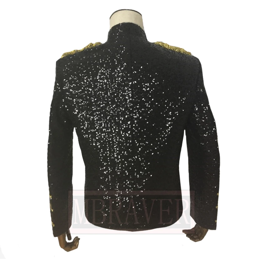 MJ Michael Jackson Coat Dance Sequins Suit Jacket Stage Singer Cosplay Costume Uniform Halloween Outfit Clothes Custom Made Costumes cb5feb1b7314637725a2e7: Black|White