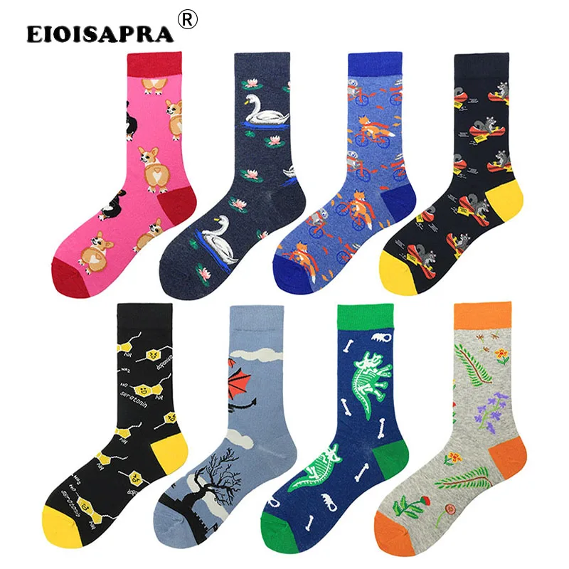 

Personality Hip Hop Funny Men Socks Street Fashion Colorful Happy Socks Creative Harajuku Cartoon Dog Swan Squirrel Cute Socks