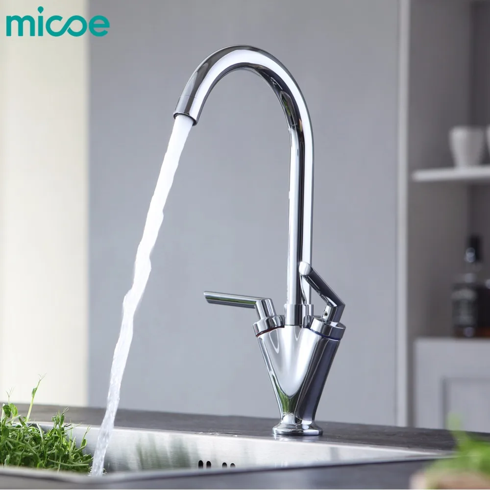

MICOE hot and cold water kitchen faucet double handle single hole 360 degree rotating faucet copper chrome mixer M-HC105