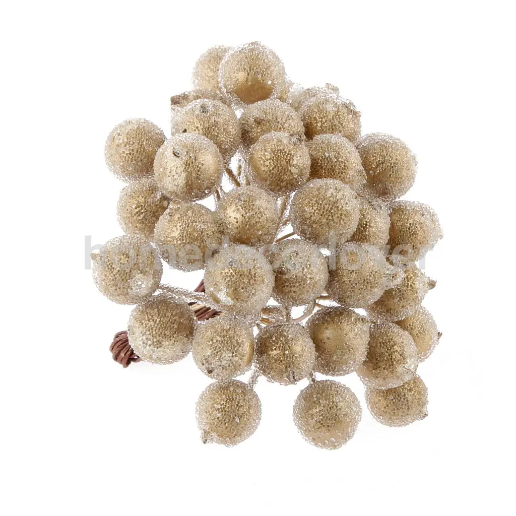 400 Pieces Mini Frosted Fruit Berry Holly Artificial Flower Decor DIY Silver & Gold