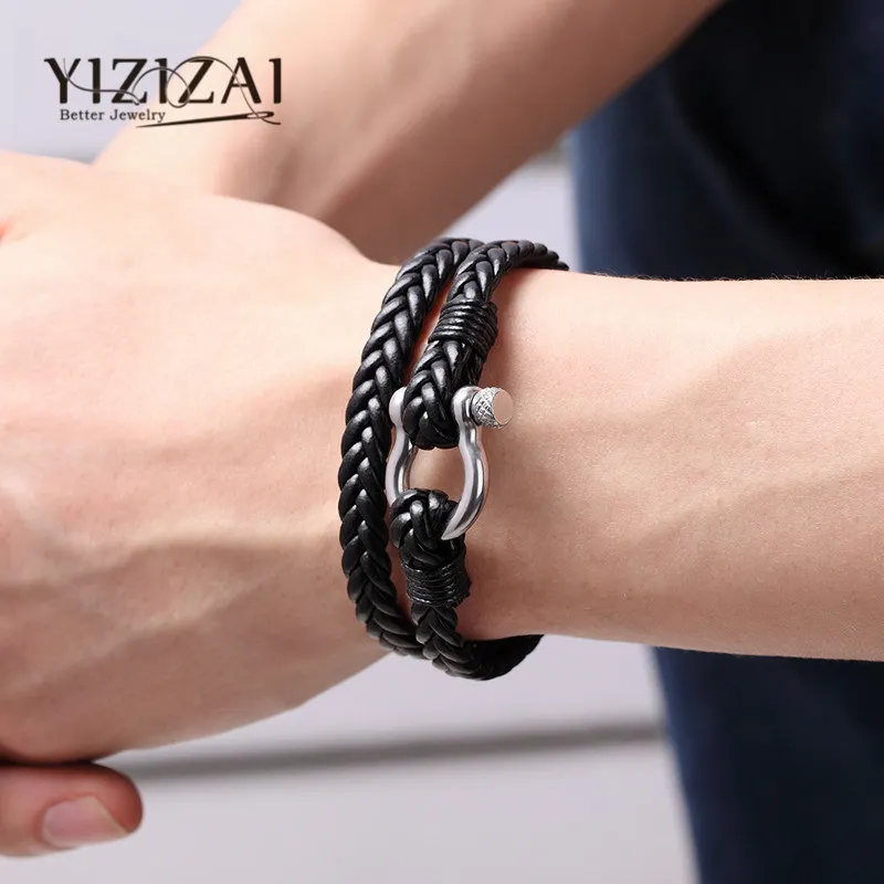 Винтажный кожаный браслет yizai с пряжкой из нержавеющей стали мужские браслеты шармами для выживания