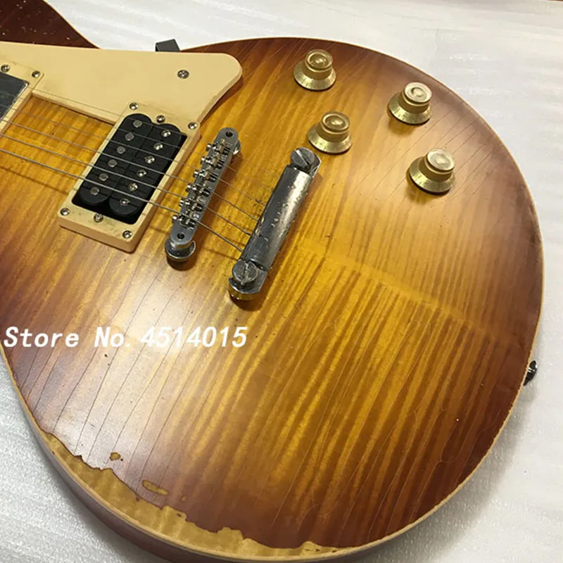 

Human high-quality retro old electric guitar AAAAA tiger maple veneer, handmade old, a piece of wood, free shipping