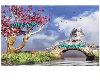 

scenery diamond painting full square angel wings diamond dots tree rhinestone pasted bridge wall art girl diamond embroidery