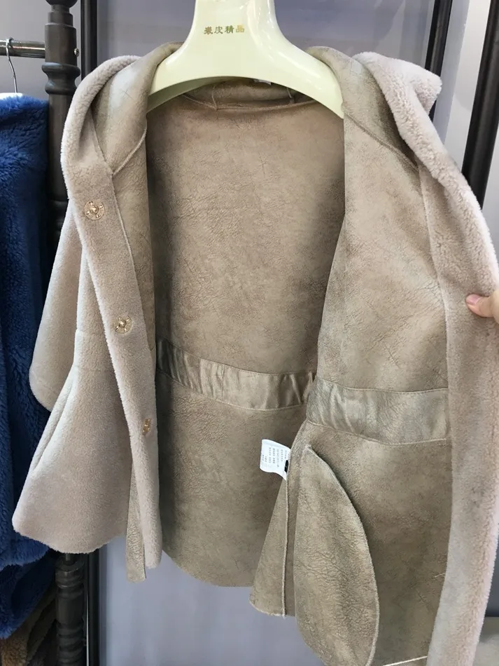 Женское меховое пальто стриженая овечья шерсть натуральное меховое пальто Зимняя теплая Натуральная Овечья шерсть Меховая куртка с капюшоном размера плюс женская одежда