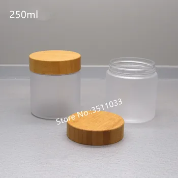 

10PCS 250g 250ml Frosted PET Cream Bottle Jars With bamboo Lid bamboo Cap Bamboo Plastic Cosmetic Container Candy Jars
