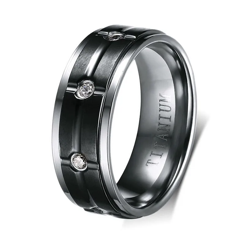 100 Pure Titanium Rings For Men 8MM Cool Black Men' Ring