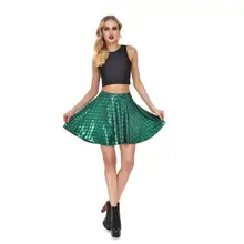 12 Цветов Для женщин Русалка в виде рыбьей чешуи; юбки с принтом леди с высокой талией с коротким и широким подолом зонтик юбки с эластичной резинкой на талии Глянцевая плиссированная юбка