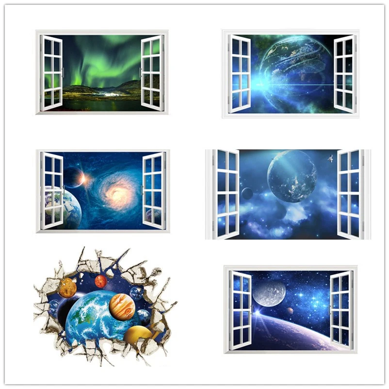 Weltraum Wandaufkleber Planeten Galaxy Wohnkultur Kinderzimmer 3d Solar System Fenster Kindergarten Decke Tapete Aurora Mond Aufkleber Sticker Planet Space Wall Stickerswall Sticker Aliexpress