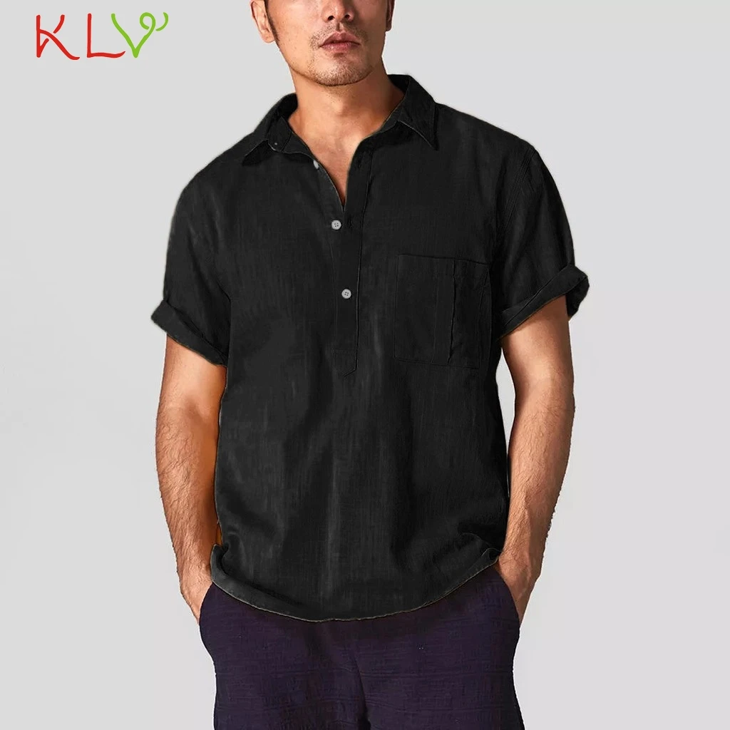 

Blouse Shirt Men Summer Cotton Linen Retro Casual Solid Off White Work Modis Shirt Harajuku Male Top Homme Jogging Clothes 19A18