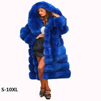

Parkas Fur jacket new 2018 imported imitation mink fox fox coat blue cross stripe gorgeous abundance new fur coat woman 10XL