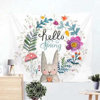 

Cute Cartoon Rabbits Series Pattern Tropical Floral Tapestry Beach Towel Home Decor Animal Printed Wall Hanging Mural Yoga Mat