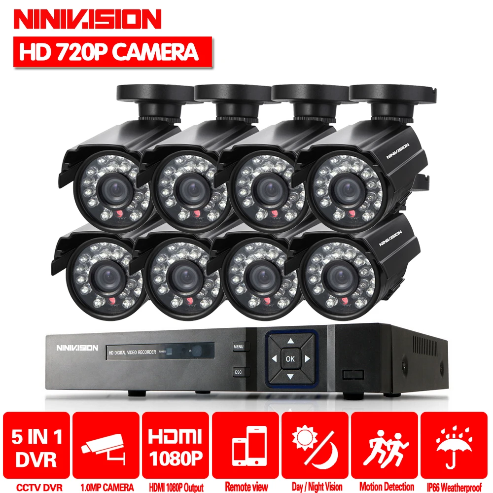 Система видеонаблюдения NINIVISION 8 каналов AHD 1080P P2P Wi Fi DVR|cctv system hd|security camera system8ch cctv |