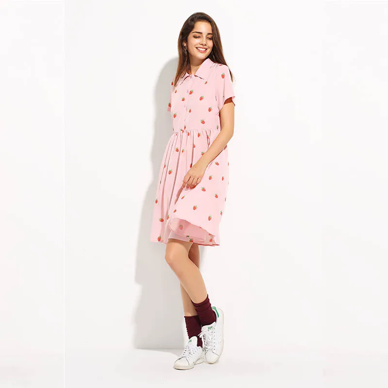 Darcydebie Fahsion женское платье с принтом клубники Kawaii розовый Vestidos Мини платья