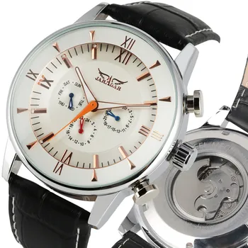 

Luxury Leather Mechanical Watch For Men Classic Automatic Mechanical Watch Self Wind White Dial Skeleton Mechanical wristwatches