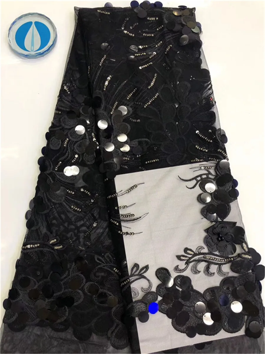 

African Lace Fabric 2019 High Quality Lace Sequins Fabric French Nigerian Beads Lace Fabric 3d Embroidery Wedding Lace