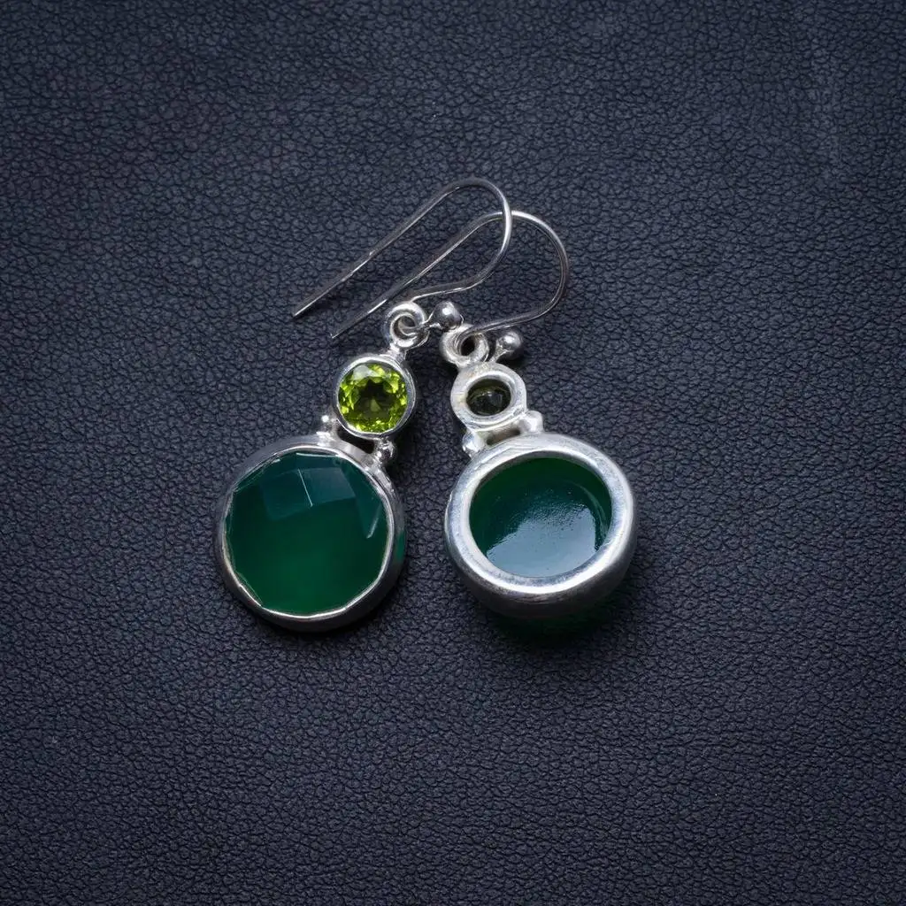 

Natural Chrysoprase and Peridot Handmade Unique 925 Sterling Silver Earrings 1.25" X3756