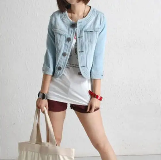 

Spring Summer Vintage Cropped Denim Jacket Short Cardigan Coat Jeans Jacket Women Basic Jackets JR54