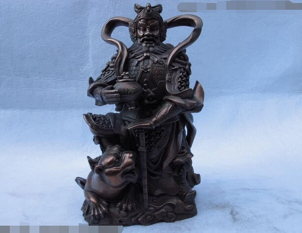 

wholesale factory 9 Chinese Folk Temple Red Copper Bronze tiger God of wealth ZhaoGongMing Statue