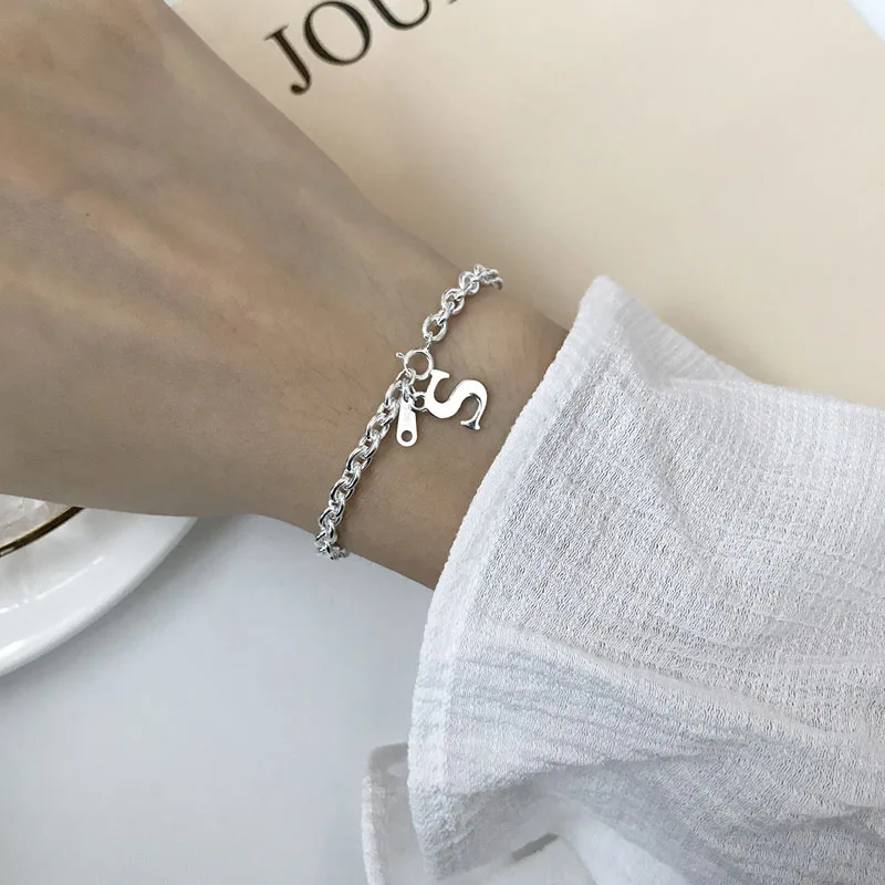 

100% 925 Sterling Silver Letter S Bracelets for Women Bangle