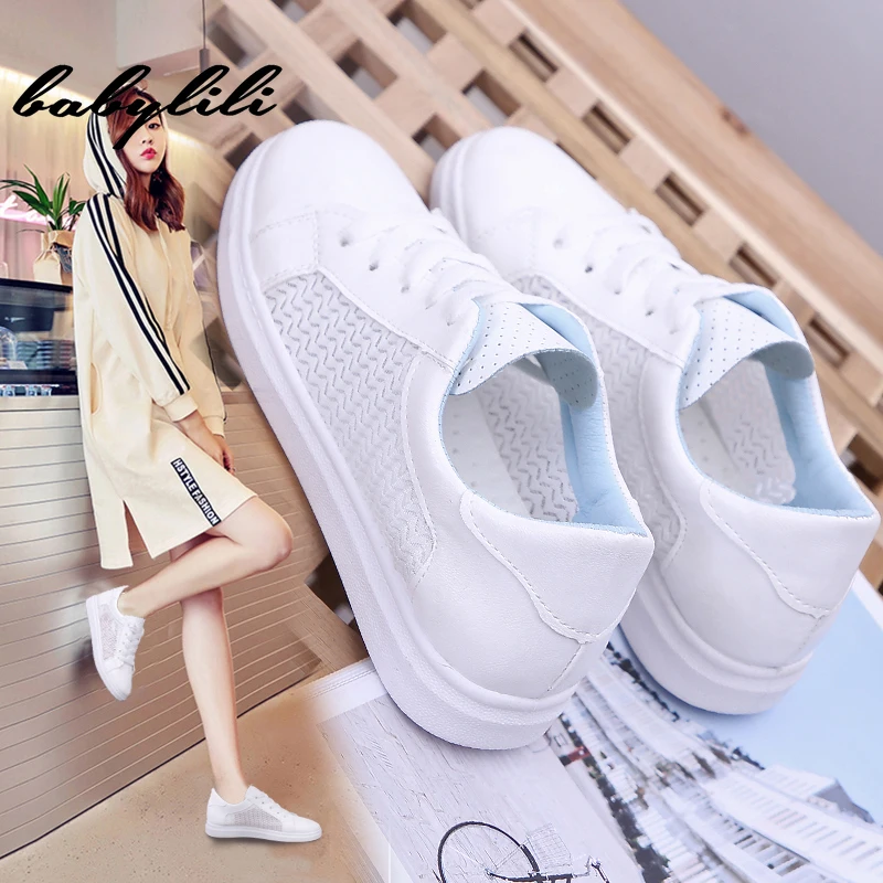 

Women's Leisure Sports Shoes Summer 2019 Women's Flat-soled Shoes Leisure Pure-color Laces Breathable Fashion Women's Shoes