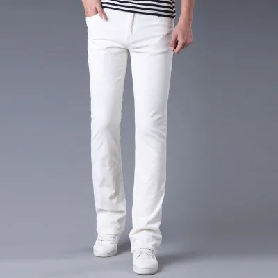 white Зимние теплые мужские коммерческие повседневные брюки Bootcut вельветовые расклешенные брюки мужские эластичные брюки Bell-bottom для мужчин - Цвет: white