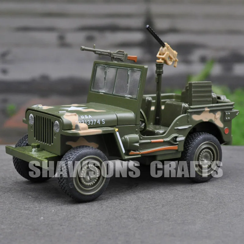 

1:32 Diecast WW II Military Car Model Toys Pull Back Jeep Willys Replica with Sound & Light