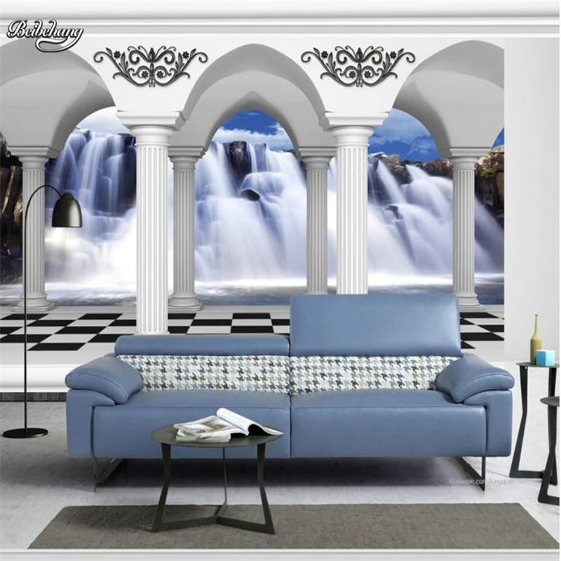 

beibehang Roman column arches waterfall landscape 3d background wall custom large fresco non woven fabric wallpaper