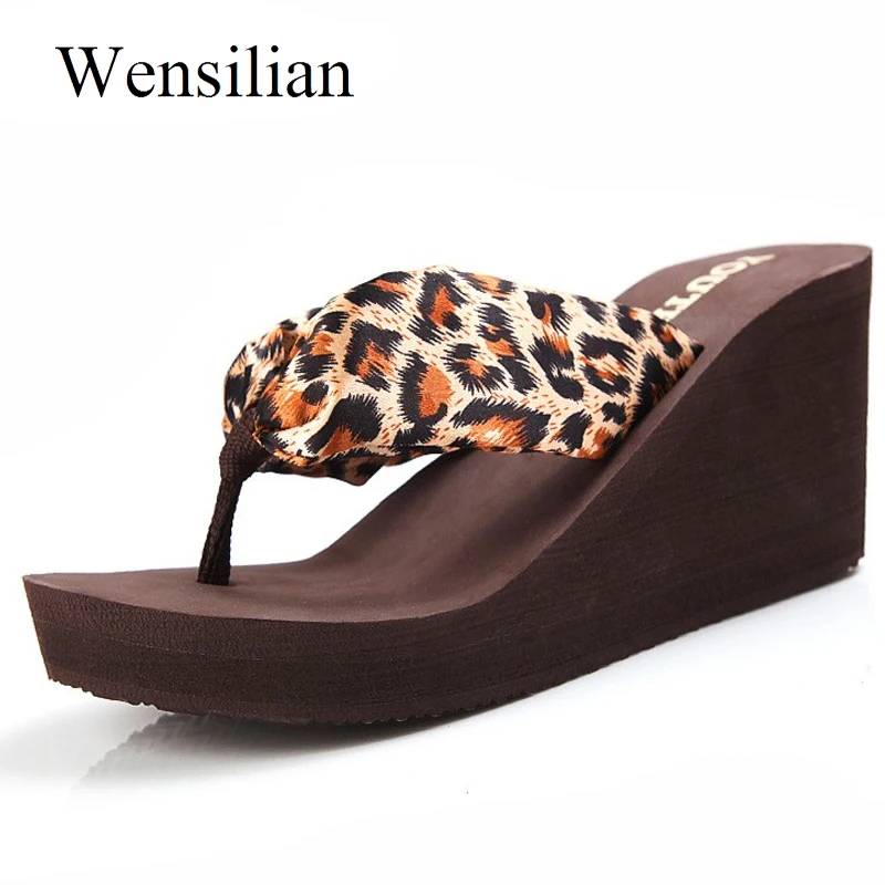 

Designer Summer Slippers Leopard Women Wedge Flip Flops Platform Sandals Sexy 2018 Slides Women High Heel Shoes Zapatos Mujer