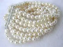 charming 8 rows 6-7mm white fresh water pearl bracelet 7.5 inch word mujer for women silver-jewelry