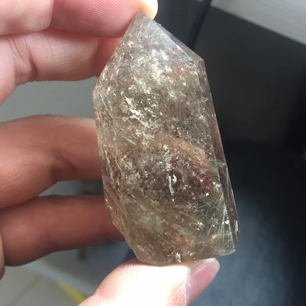 

2019 Anniversary Sales Promotion Unqiue Crystal Wand 65g Natural Smoky Rutilated Quartz Gold Hair Crystal Healing Wand HD321