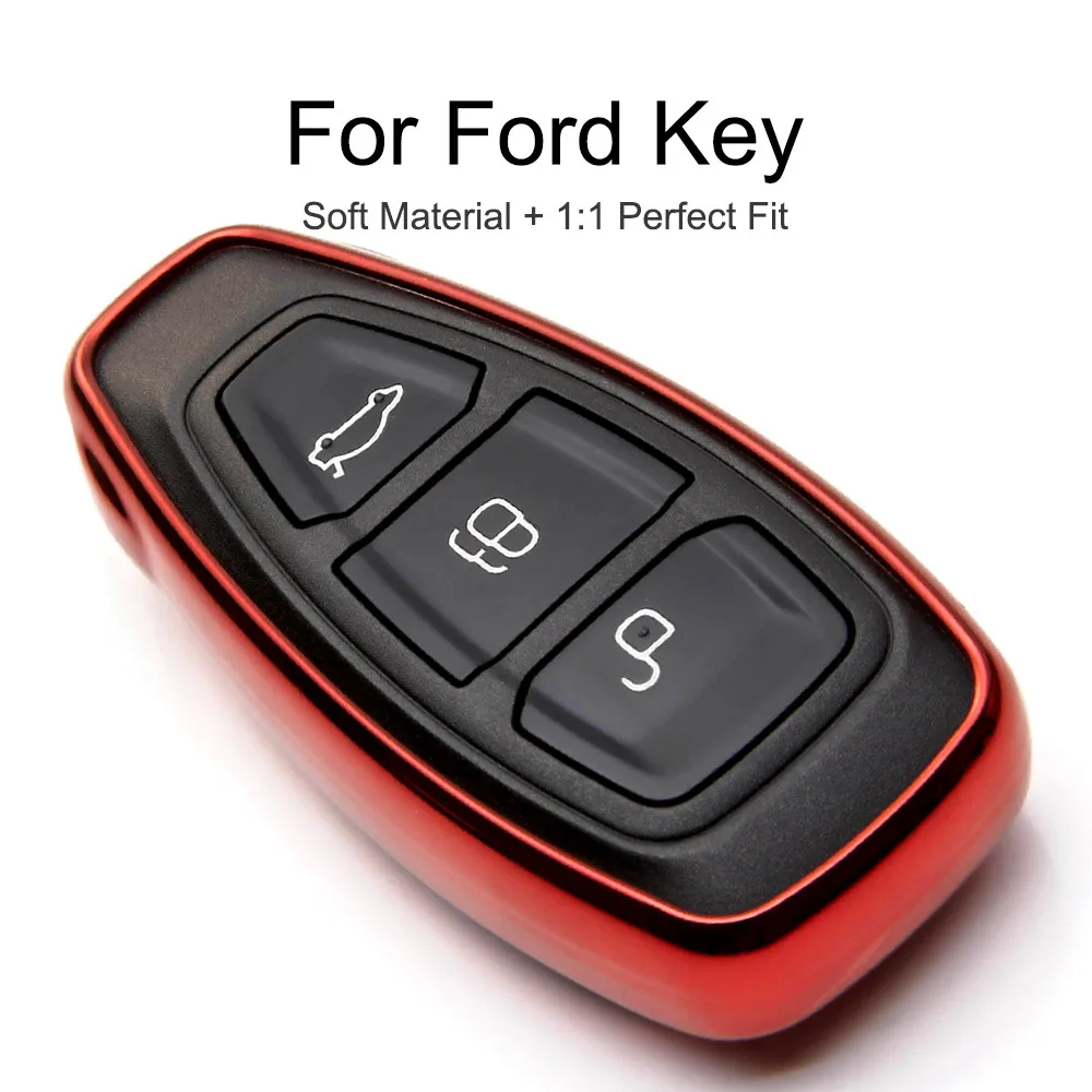 

TPU Protection Car Key Case Cover Skin Shell For FORD C-MAX FOCUS RS ST Fiesta Hatch Mondeo Kuga Key Fob Chain Rings Holder